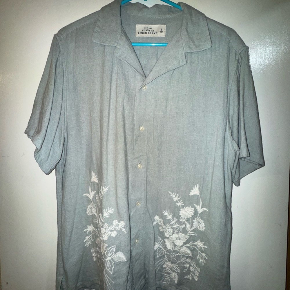 Men's Green Linen Shirt with Floral Design